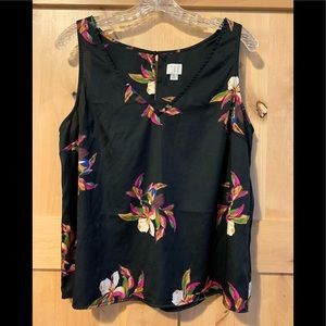 Black Floral Tank Blouse L